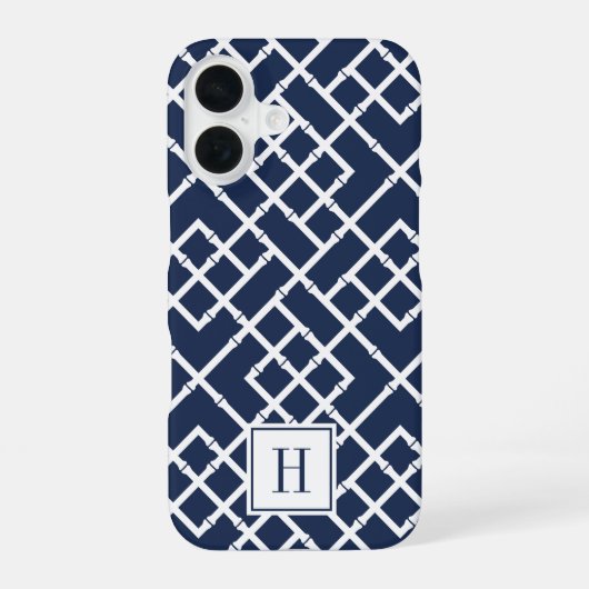 Monogram Navy Bamboo Lattice Pattern iPhone 16 Hoesje (Achterkant)