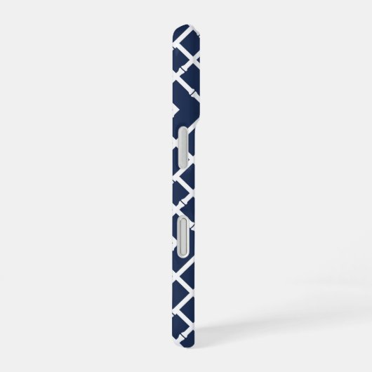 Monogram Navy Bamboo Lattice Pattern iPhone 16 Hoesje (Rechterkant)