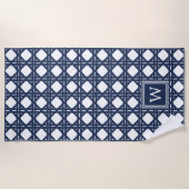 Monogram Navy Basketweve Pattern Strandlaken (Voorkant)