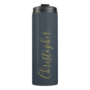 Monogram Navy Blau Gouden Script Naam Minimalistis Thermosbeker