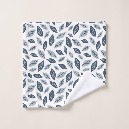 Monogram Navy-blauw grijs blad botanisch cadeau Bad Handdoek (Wasdoekje)