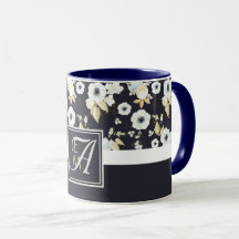 Monogram Navy Blauw Witte Bloemendecor Anemoon
