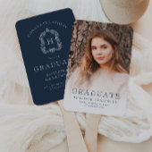Monogram Navy Blauwe Witte Foto Afstuderen Handwaaier