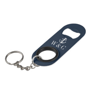 Monogram Navy Blauwe Zeevaart Anker Sleutelhanger  Mini Flessenopener