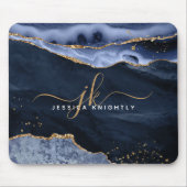 Monogram Navy Blue Agate Geode Gold Glitter Muismat (Voorkant)