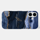 Monogram Navy Blue Agate Geode Gold Script Case-Mate iPhone Case (Achterkant (horizontaal))
