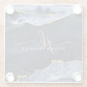 Monogram Navy Blue Agate Gold Glitter Script Glazen Onderzetter (Achterkant)