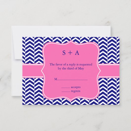 Monogram Navy Blue avec Hot Pink Chevron RSVP (Devant)