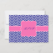 Monogram Navy Blue avec Hot Pink Chevron RSVP (Dos)