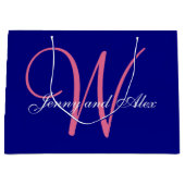 Monogram Navy Blue Azalea Pink Wedding Large Cadeautasje (Voorkant)