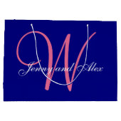 Monogram Navy Blue Azalea Pink Wedding Large Cadeautasje (Achterkant)