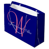 Monogram Navy Blue Azalea Pink Wedding Large Cadeautasje (Achterkant Gekanteld)