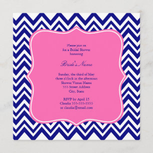 Monogram Navy Blue Chevron Pattern met Hot Pink Kaart