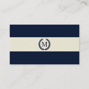 Monogram Navy Blue & Cream Stripe Visitekaartje