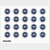 Monogram Navy Blue Elegant Silver Glitter Wedding Ronde Sticker (Vel)