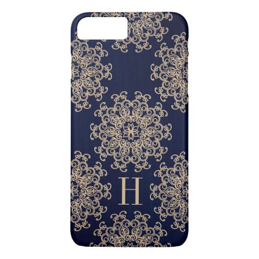 Monogram Navy Blue en Gold Exotic Medallion Case-Mate iPhone Case (Achterkant)