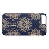 Monogram Navy Blue en Gold Exotic Medallion Case-Mate iPhone Case (Achterkant (Horizontaal))