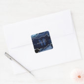 Monogram Navy Blue en Silver Glitter Marble Agate Vierkante Sticker (Envelop)