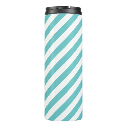 Monogram Navy Blue en Turquoise Preppy Stripes Thermosbeker (Achterkant)
