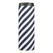 Monogram Navy Blue en Turquoise Preppy Stripes Thermosbeker (Achterkant)