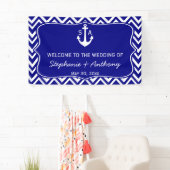 Monogram Navy Blue en White Nautical Wedding Spandoek (Insitu)