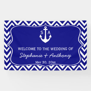 Monogram Navy Blue en White Nautical Wedding Spandoek