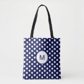Monogram Navy Blue en White Polka Dot Pattern Draagtas (Voorkant)