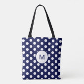 Monogram Navy Blue en White Polka Dot Pattern Draagtas (Achterkant)