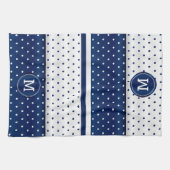 Monogram Navy Blue en White Polka Dot Theedoek (Horizontaal)