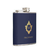 Monogram Navy Blue Faux Gold Elegant  Crest Heupfles (Rechts)