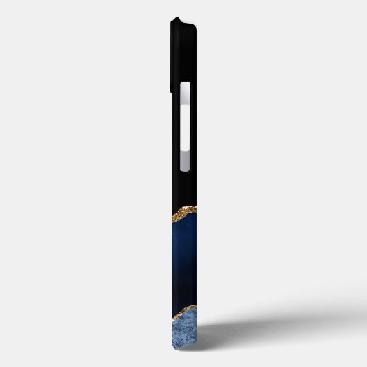 Monogram Navy Blue Glitter Agate Case-Mate iPhone Case (Achterkant / Links)