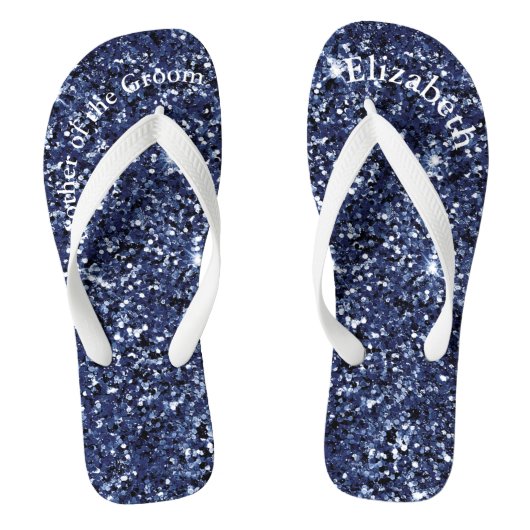 Monogram Navy Blue Glitter Moeder van Bride Groom Teenslippers (Voetbed)