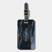 Monogram Navy Blue Gold Agate Geode Stylish Bagagelabel (Voorkant verticaal)