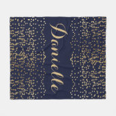 Monogram Navy Blue Gold Confetti Fleece Deken (Voorkant (Horizontaal))