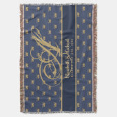 Monogram Navy Blue Gold Crown King Queen PASSEN GE Deken (Voorkant Verticaal)