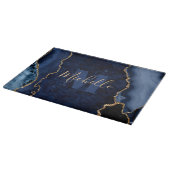 Monogram Navy Blue & Gold Glitter Marble Agate Snijplank (Hoek)