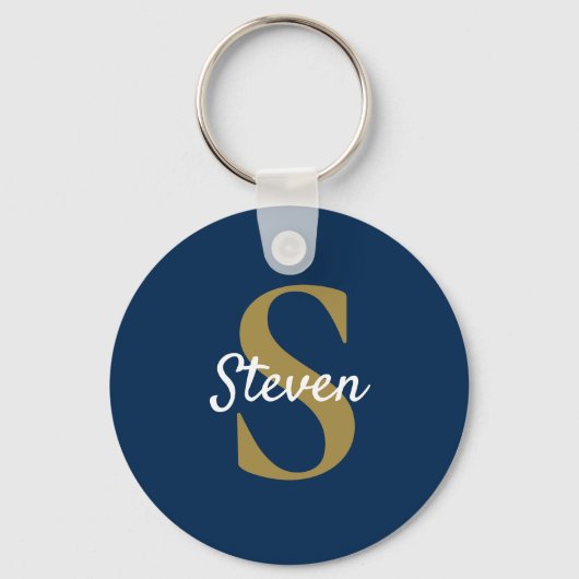 Monogram Navy Blue Gold Persoonlijke naam Sleutelhanger (Voorkant)