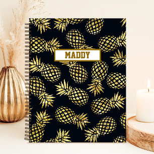 Monogram Navy Blue Gold Pineapple Notitieboek