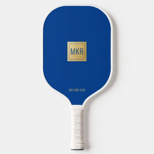 Monogram Navy Blue & Gold Square Pickleball Paddle (Voorkant)