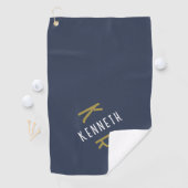 Monogram Navy Blue Gold White Minimalist Men Golfhanddoek (Insitu)