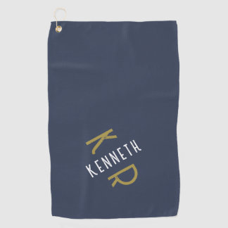 Monogram Navy Blue Gold White Minimalist Men Golfhanddoek