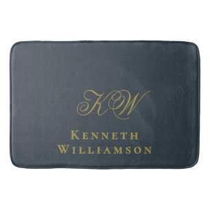 Monogram Navy Blue Goud Naam Minimalistisch Heren Badmat