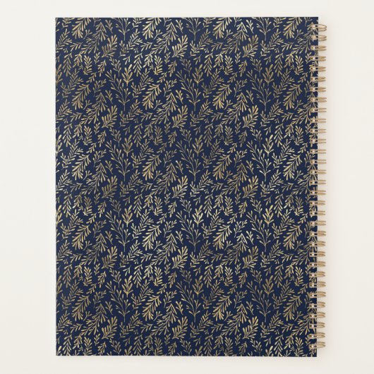 Monogram Navy Blue Goudblad Nieuwgetrouwden Trouwe Planner (Achterkant)