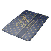 Monogram Navy Blue Gouden Kroon Koning Koningin NI Badmat (Gekanteld)