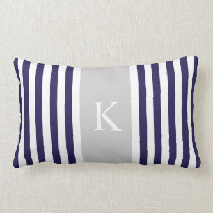 Monogram Navy Blue Gray Stripes Kussen