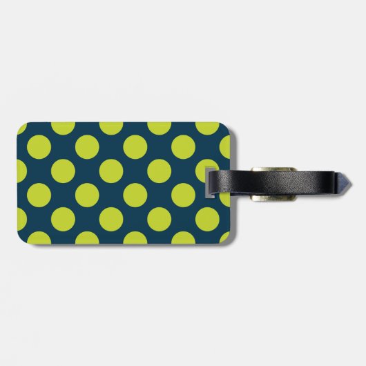 Monogram Navy Blue Green Chic Polka Dot Pattern Bagagelabel (Achterkant horizontaal)