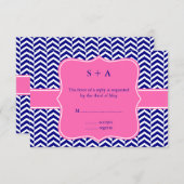 Monogram Navy Blue met warmroze Chevron RSVP (Voorkant / Achterkant)