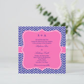 Monogram Navy Blue met warmroze Chevron Wedding Kaart (Staand voorkant)