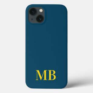 Monogram Navy Blue Minimalist Modern Initiaal iPhone 13 Hoesje