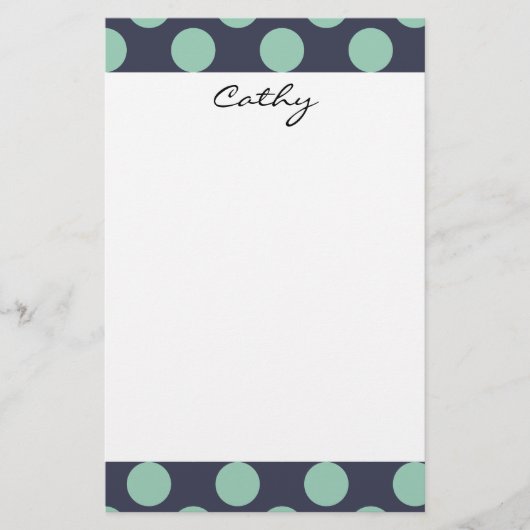 Monogram Navy Blue Mint Green Polka Dot Pattern Briefpapier (Voorkant)